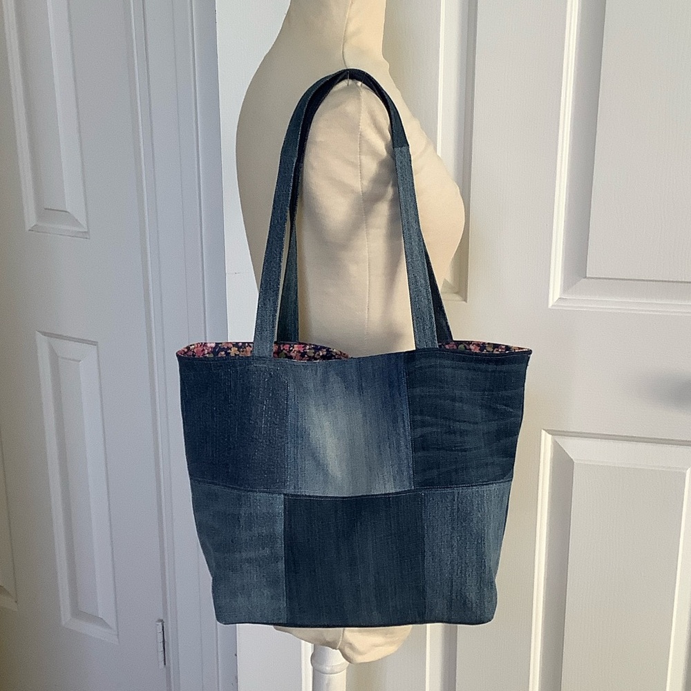 Denim patchwork tote bag. Newly hand made.
